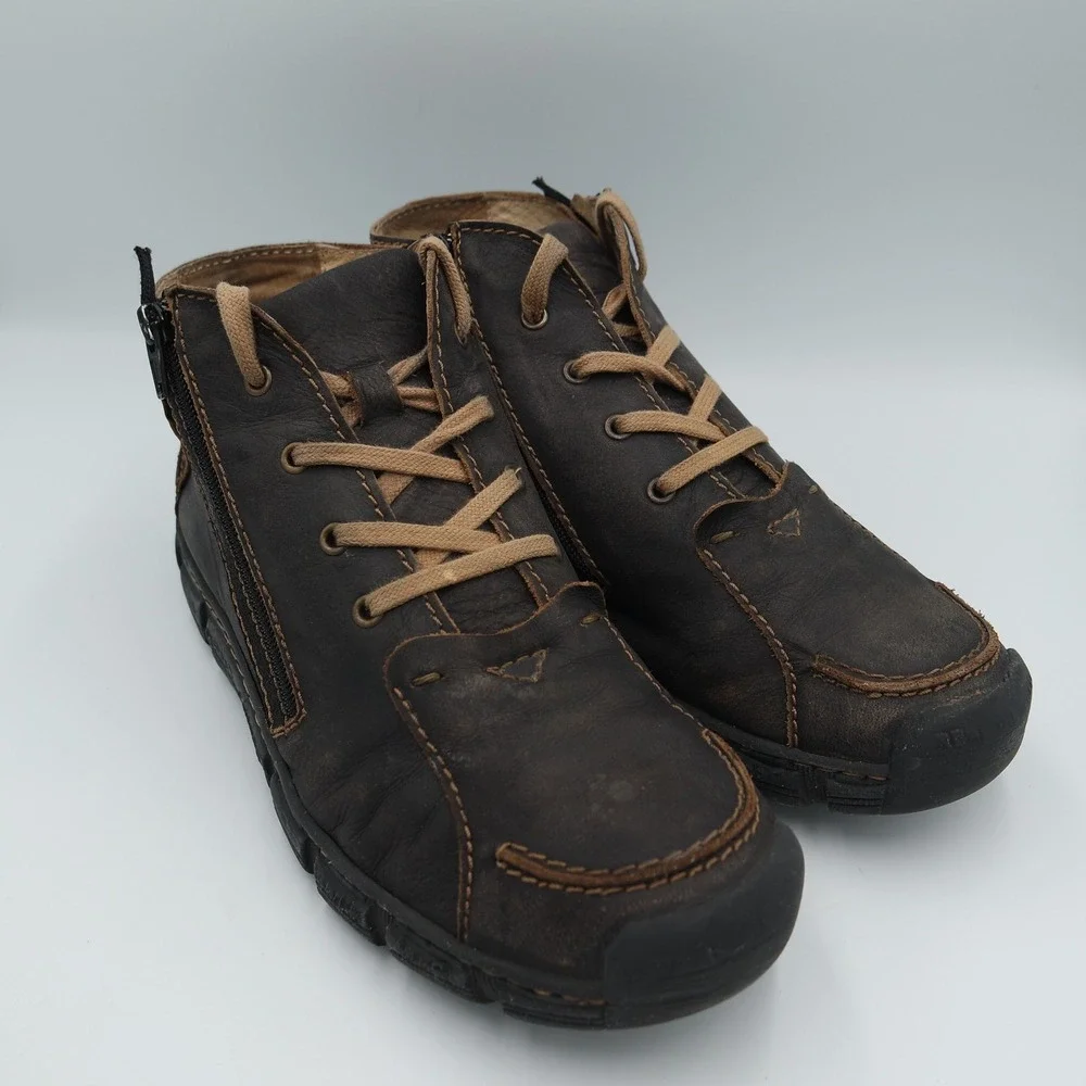 Rovers Brown Leather Side Zip Lace Up Ankle Boots EU 42 Made in Portugal Size 9